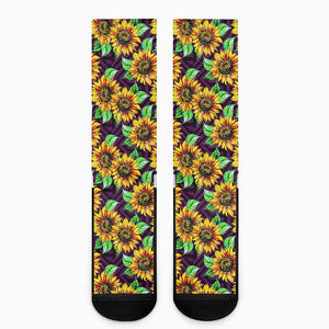 Purple Trippy Sunflower Pattern Print Crew Socks