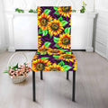 Purple Trippy Sunflower Pattern Print Dining Chair Slipcover