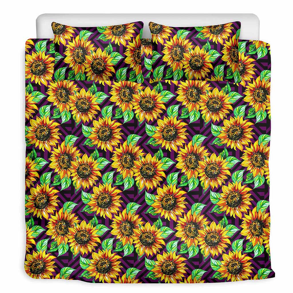 Purple Trippy Sunflower Pattern Print Duvet Cover Bedding Set