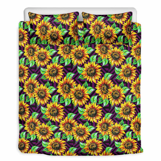 Purple Trippy Sunflower Pattern Print Duvet Cover Bedding Set