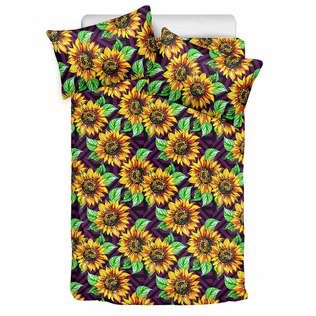 Purple Trippy Sunflower Pattern Print Duvet Cover Bedding Set