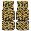 Purple Trippy Sunflower Pattern Print Front and Back Car Floor Mats