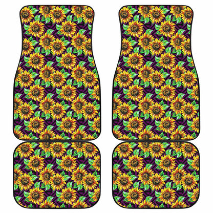 Purple Trippy Sunflower Pattern Print Front and Back Car Floor Mats