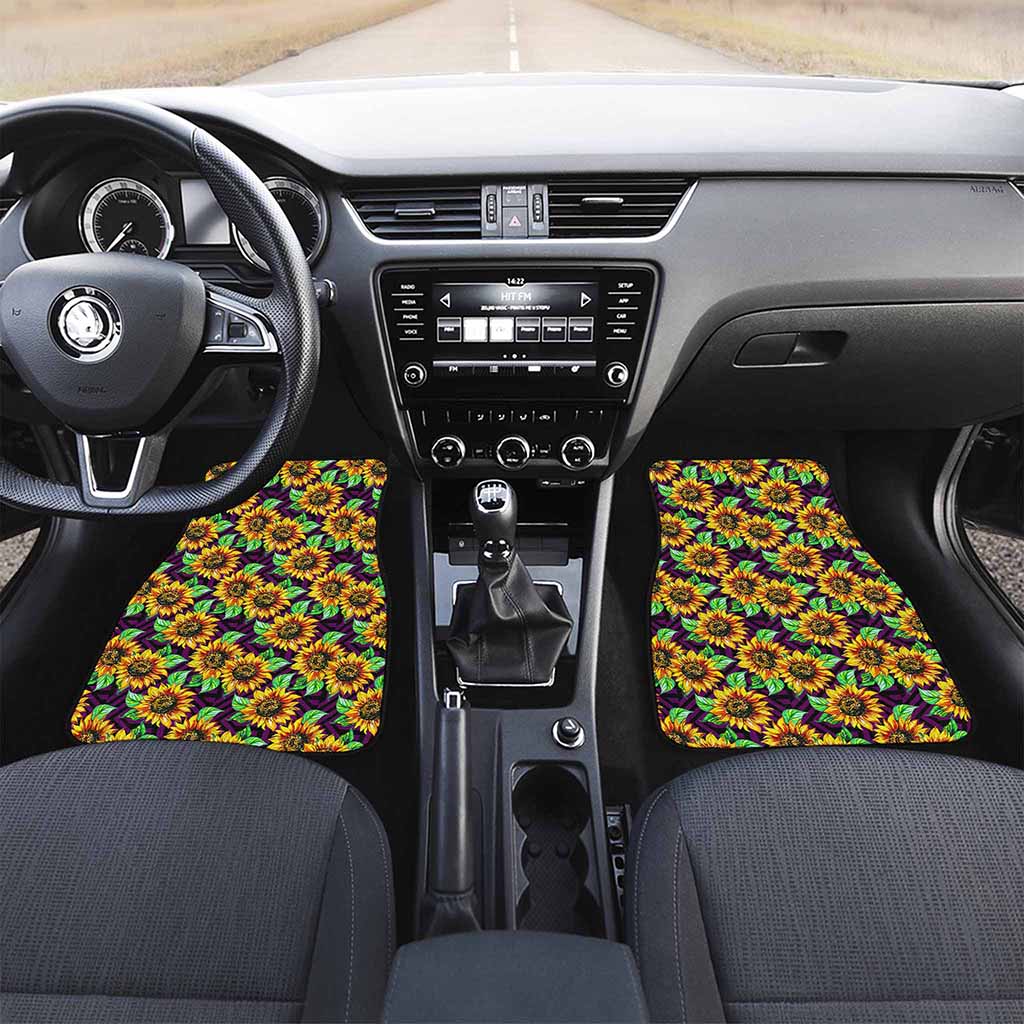 Purple Trippy Sunflower Pattern Print Front and Back Car Floor Mats