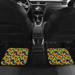 Purple Trippy Sunflower Pattern Print Front and Back Car Floor Mats