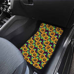 Purple Trippy Sunflower Pattern Print Front and Back Car Floor Mats