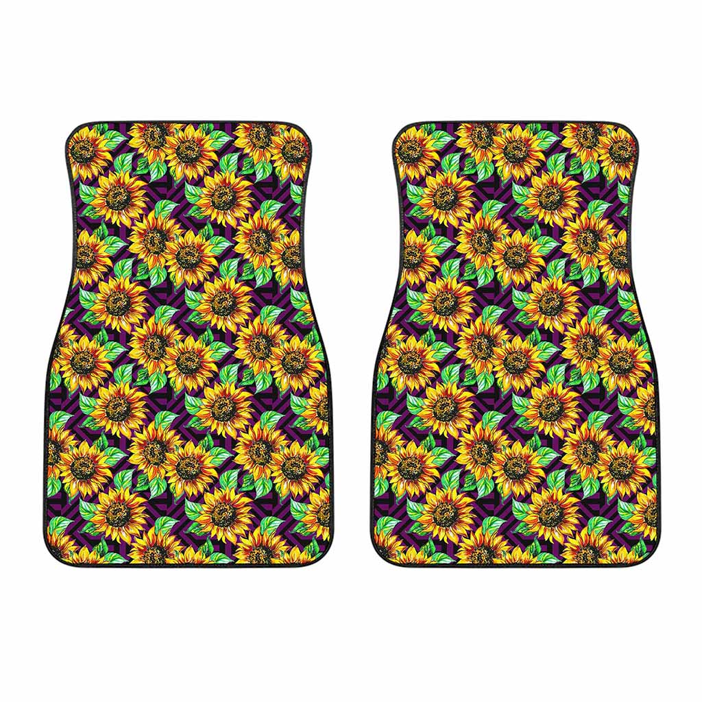 Purple Trippy Sunflower Pattern Print Front Car Floor Mats
