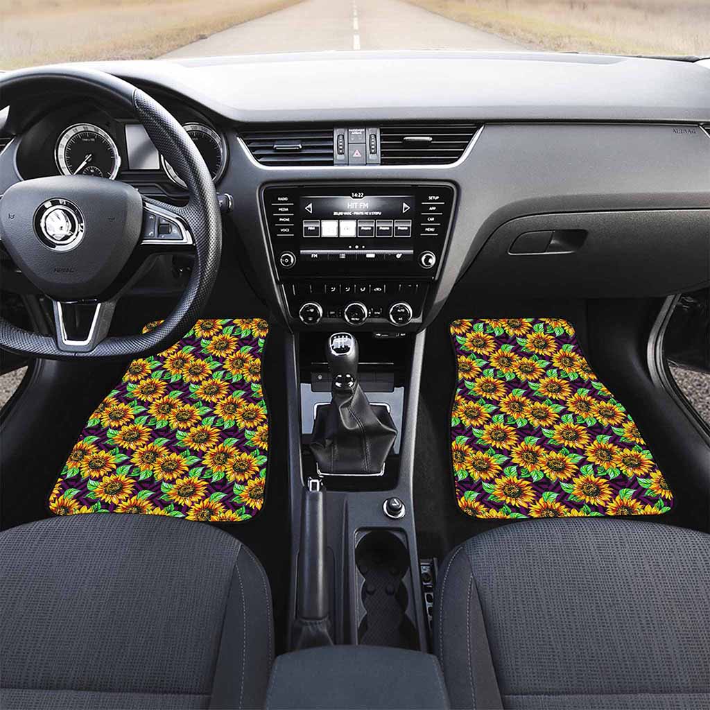 Purple Trippy Sunflower Pattern Print Front Car Floor Mats