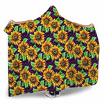 Purple Trippy Sunflower Pattern Print Hooded Blanket