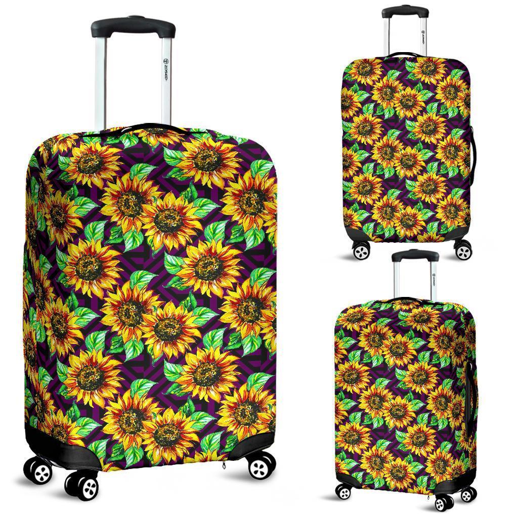Purple Trippy Sunflower Pattern Print Luggage Cover GearFrost