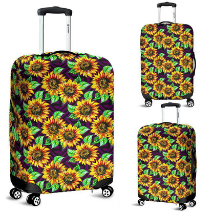 Purple Trippy Sunflower Pattern Print Luggage Cover GearFrost