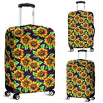 Purple Trippy Sunflower Pattern Print Luggage Cover GearFrost