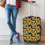 Purple Trippy Sunflower Pattern Print Luggage Cover GearFrost
