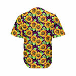 Purple Trippy Sunflower Pattern Print Men's Baseball Jersey