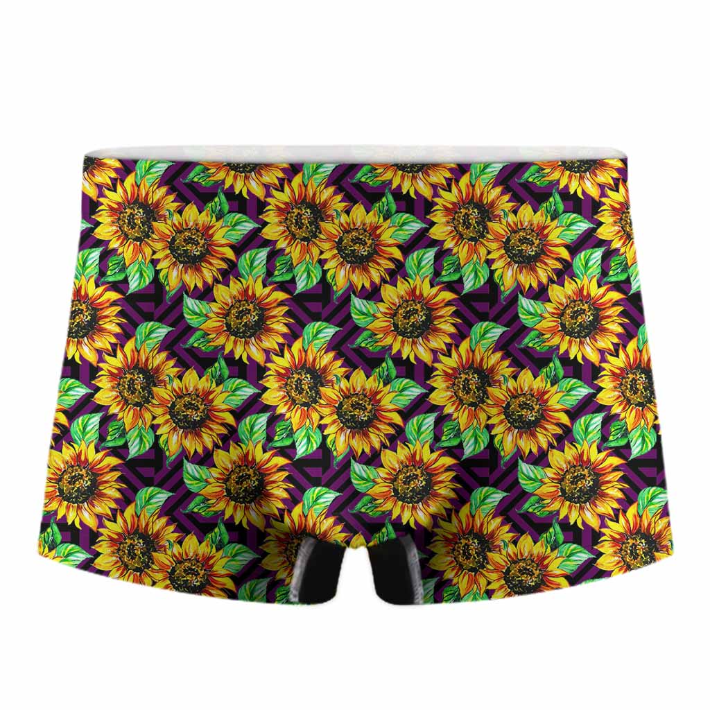 Purple Trippy Sunflower Pattern Print Men's Boxer Briefs