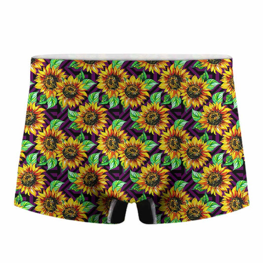 Purple Trippy Sunflower Pattern Print Men's Boxer Briefs