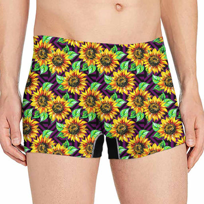 Purple Trippy Sunflower Pattern Print Men's Boxer Briefs
