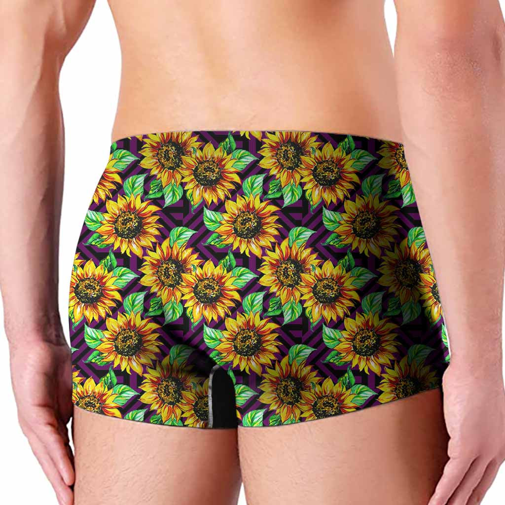 Purple Trippy Sunflower Pattern Print Men's Boxer Briefs