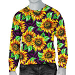 Purple Trippy Sunflower Pattern Print Men's Crewneck Sweatshirt GearFrost