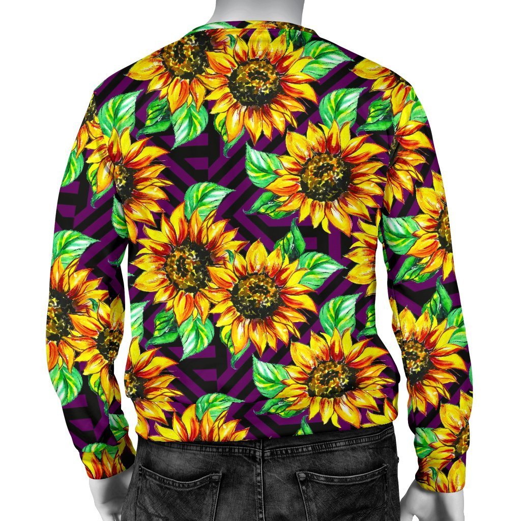 Purple Trippy Sunflower Pattern Print Men's Crewneck Sweatshirt GearFrost