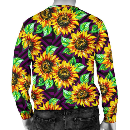 Purple Trippy Sunflower Pattern Print Men's Crewneck Sweatshirt GearFrost
