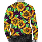 Purple Trippy Sunflower Pattern Print Men's Crewneck Sweatshirt GearFrost