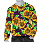 Purple Trippy Sunflower Pattern Print Men's Crewneck Sweatshirt GearFrost