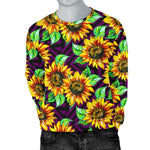 Purple Trippy Sunflower Pattern Print Men's Crewneck Sweatshirt GearFrost