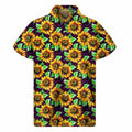 Purple Trippy Sunflower Pattern Print Men's Short Sleeve Shirt