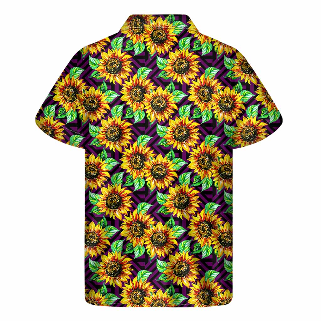 Purple Trippy Sunflower Pattern Print Men's Short Sleeve Shirt