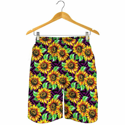 Purple Trippy Sunflower Pattern Print Men's Shorts