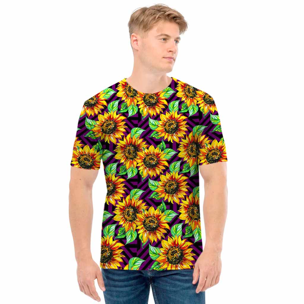 Purple Trippy Sunflower Pattern Print Men's T-Shirt