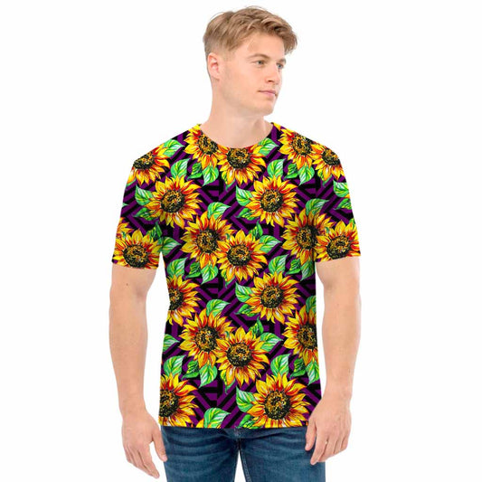 Purple Trippy Sunflower Pattern Print Men's T-Shirt