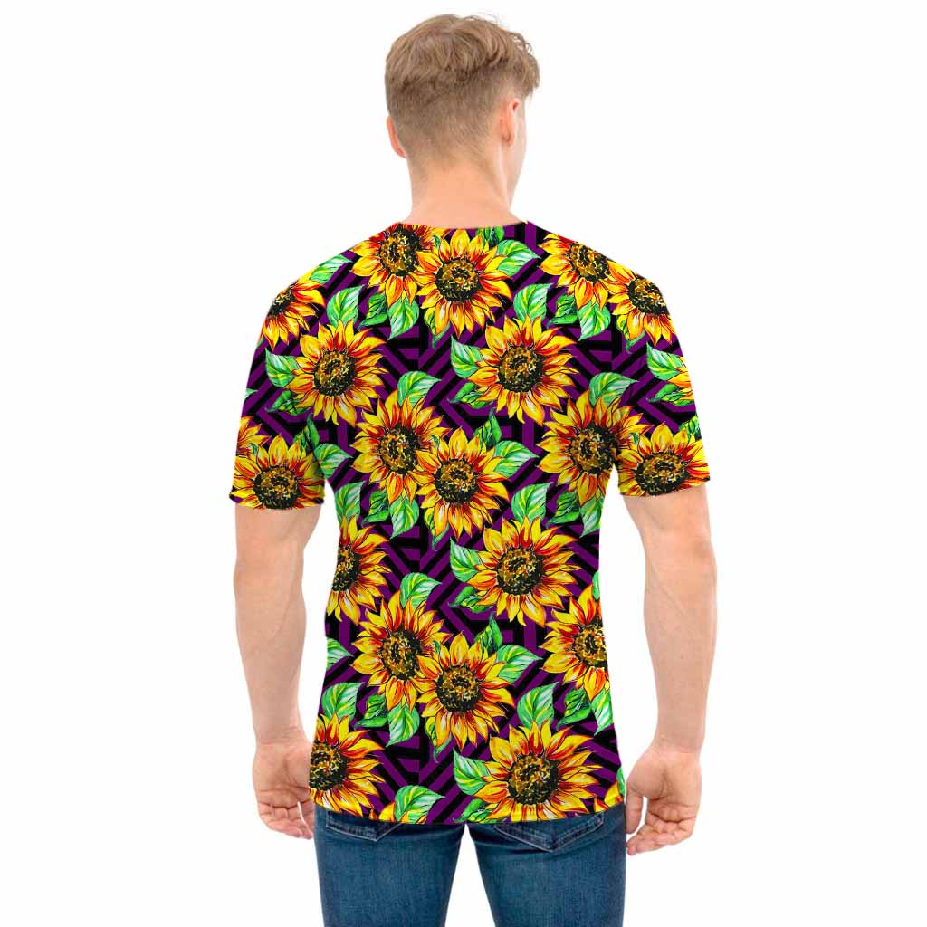 Purple Trippy Sunflower Pattern Print Men's T-Shirt