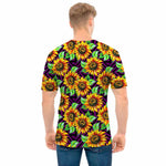 Purple Trippy Sunflower Pattern Print Men's T-Shirt