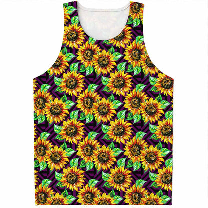 Purple Trippy Sunflower Pattern Print Men's Tank Top