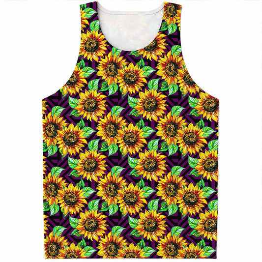 Purple Trippy Sunflower Pattern Print Men's Tank Top