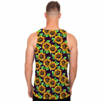 Purple Trippy Sunflower Pattern Print Men's Tank Top