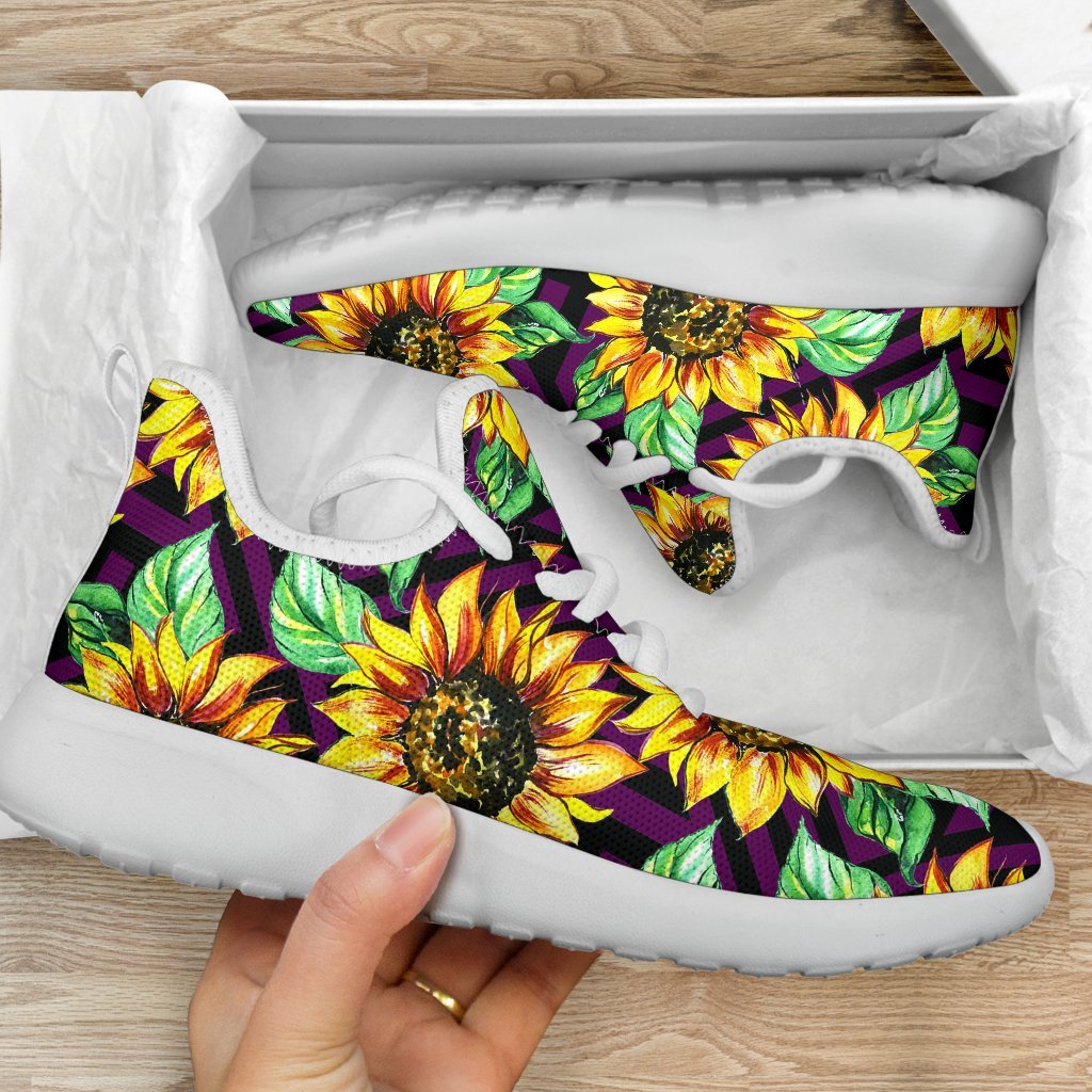 Purple Trippy Sunflower Pattern Print Mesh Knit Shoes GearFrost