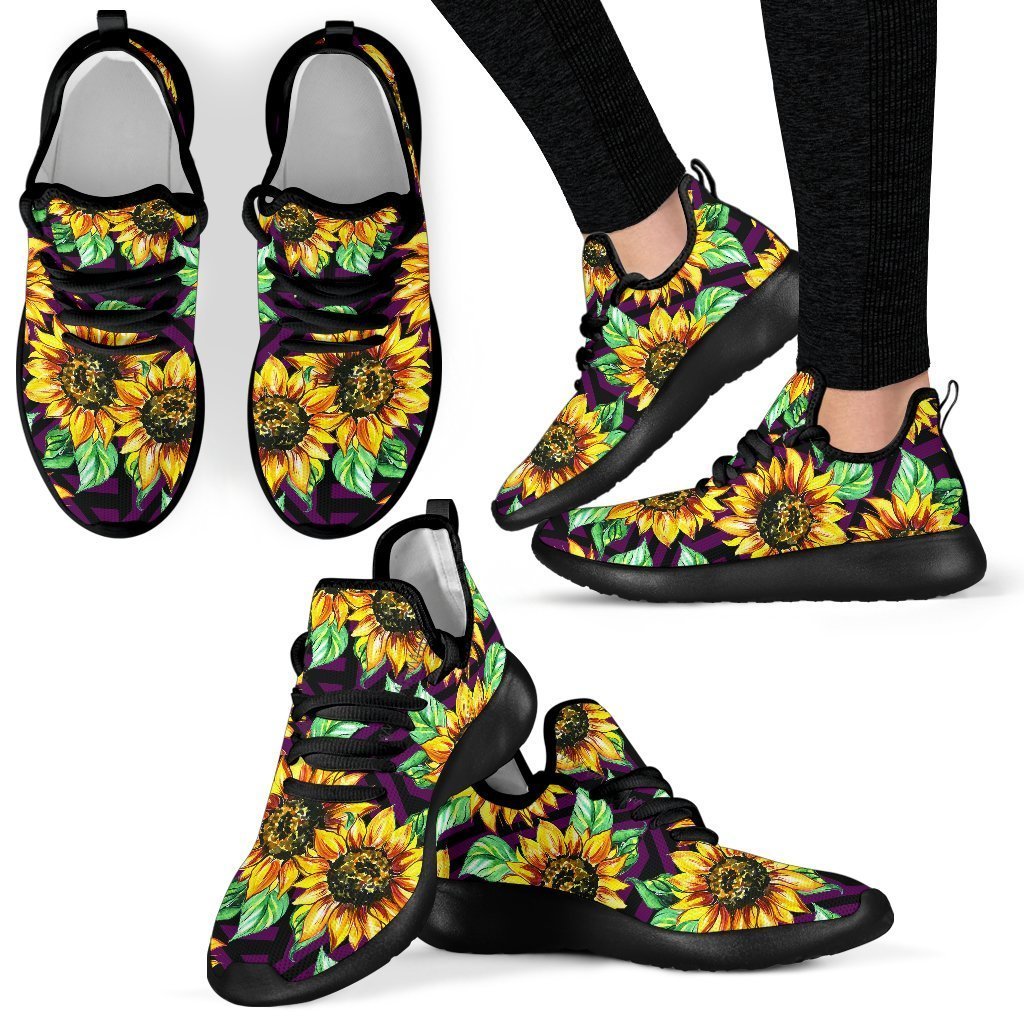 Purple Trippy Sunflower Pattern Print Mesh Knit Shoes GearFrost