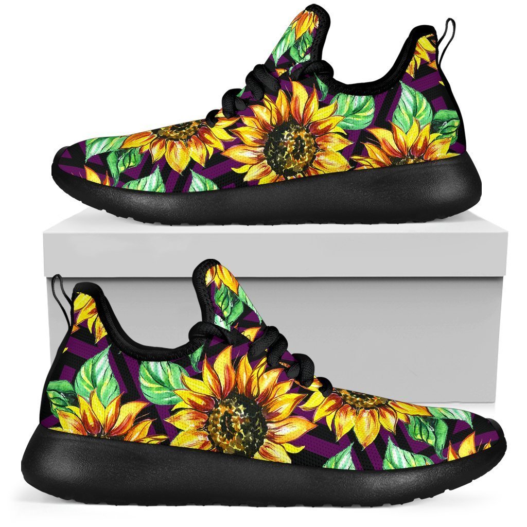 Purple Trippy Sunflower Pattern Print Mesh Knit Shoes GearFrost