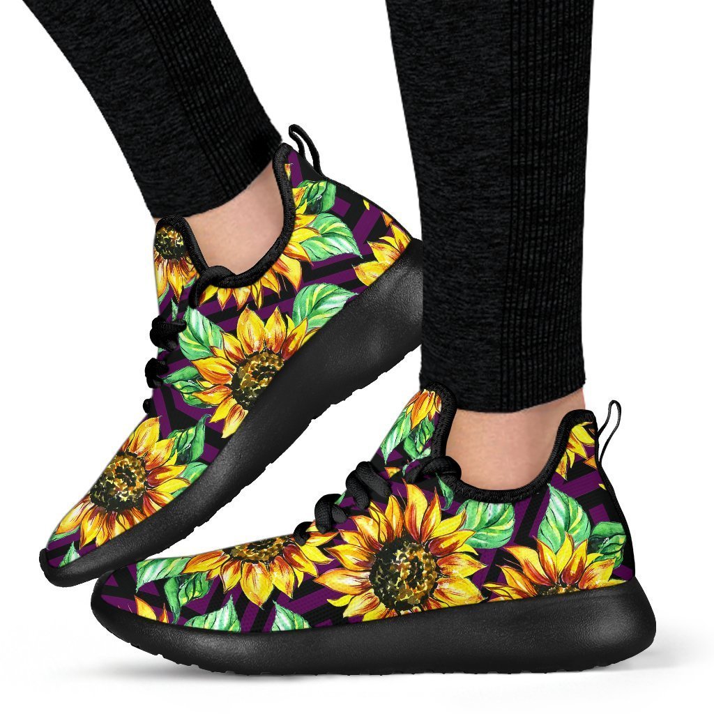 Purple Trippy Sunflower Pattern Print Mesh Knit Shoes GearFrost
