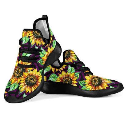 Purple Trippy Sunflower Pattern Print Mesh Knit Shoes GearFrost