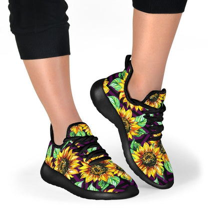 Purple Trippy Sunflower Pattern Print Mesh Knit Shoes GearFrost