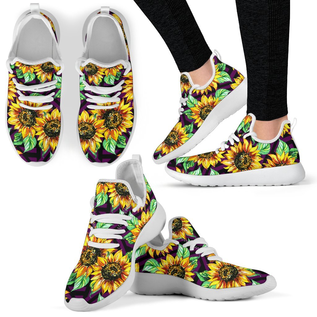 Purple Trippy Sunflower Pattern Print Mesh Knit Shoes GearFrost