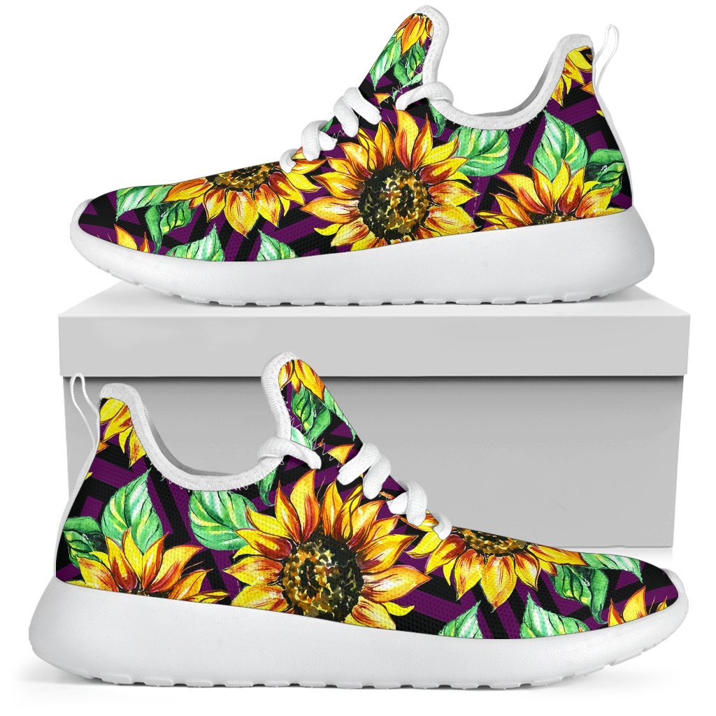 Purple Trippy Sunflower Pattern Print Mesh Knit Shoes GearFrost