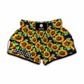 Purple Trippy Sunflower Pattern Print Muay Thai Boxing Shorts