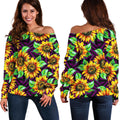 Purple Trippy Sunflower Pattern Print Off The Shoulder Sweatshirt