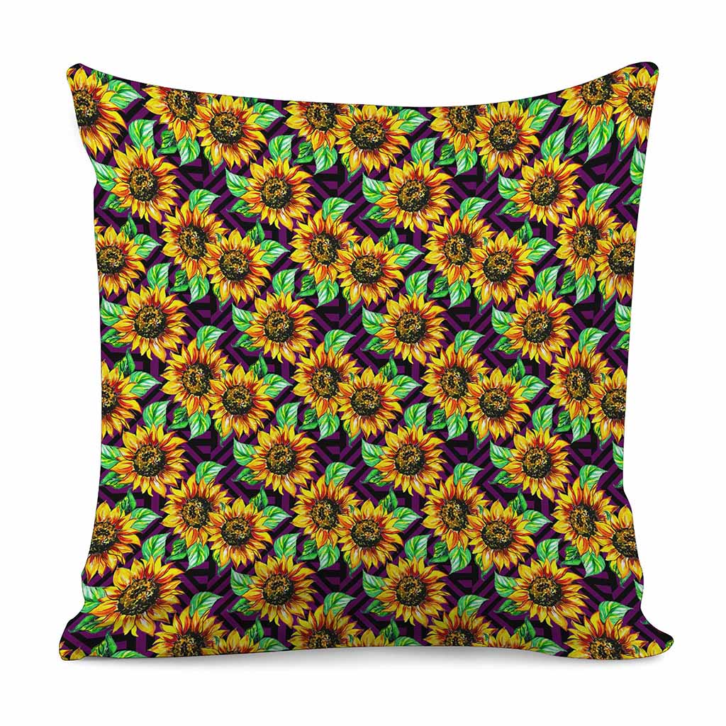 Purple Trippy Sunflower Pattern Print Pillow Cover