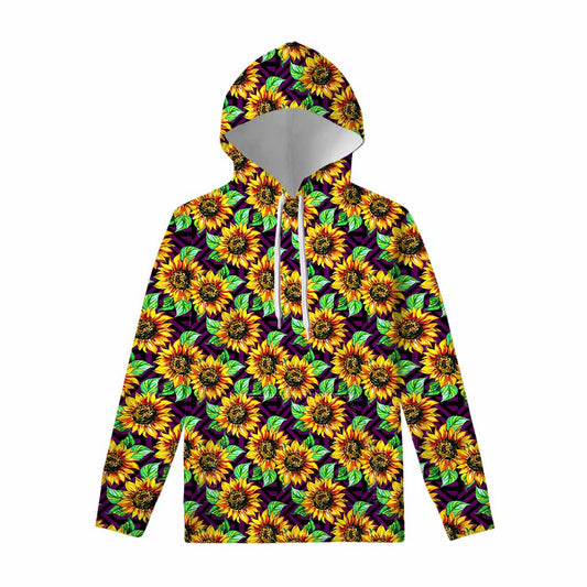 Purple Trippy Sunflower Pattern Print Pullover Hoodie
